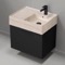 Black Bathroom Vanity With Beige Travertine Design Sink, Modern, Wall Mounted, 24
